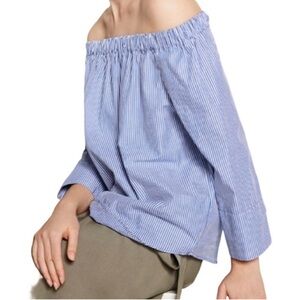 Zara Blue & White Striped Off Shoulder Blouse Size S